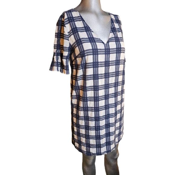 Madewell Leighton Plaid White Blue Sheath Dress - Picture 2 of 11